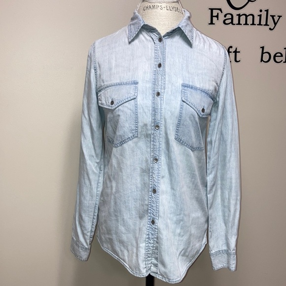 Club Monaco xs button down washed denim look 100% lyocell womens shirt - Picture 1 of 11